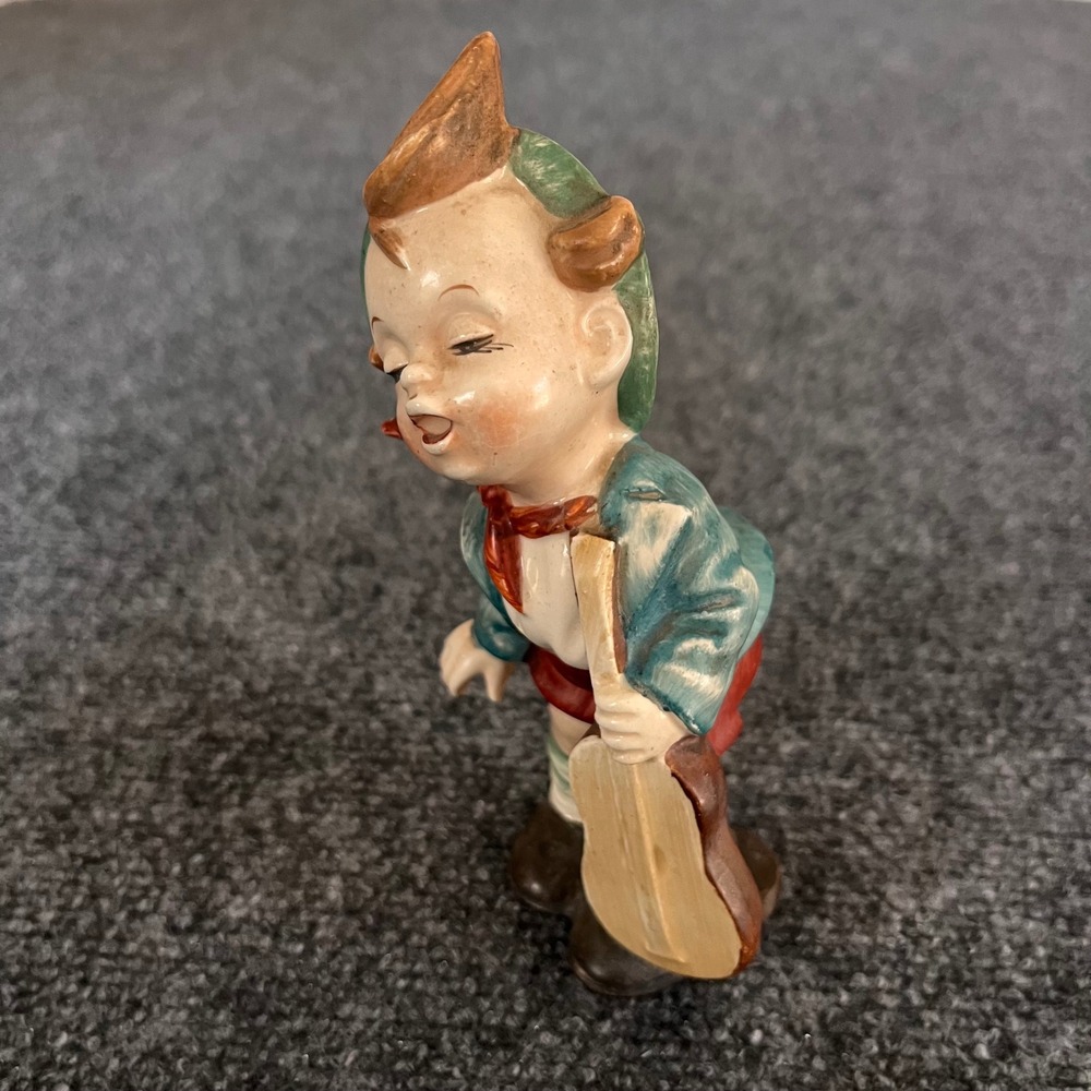 Vintage Ceramic Boy Figurine with Lute Alpine Style Hand Painted Collectible 4"